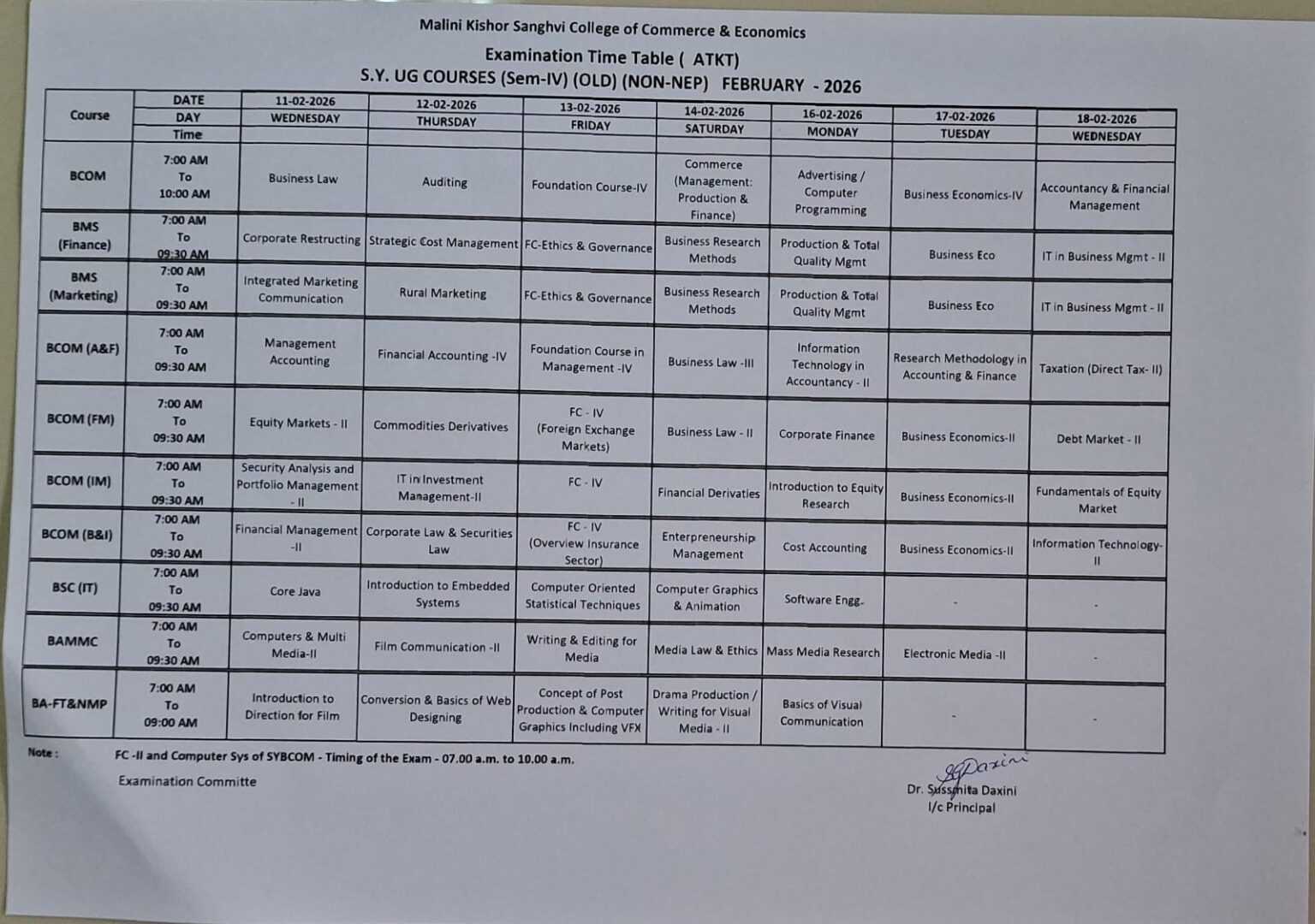 Time Table ( ATKT) S.Y. UG COURSES (Sem-IV) (OLD) (NON-NEP) FEBRUARY ...